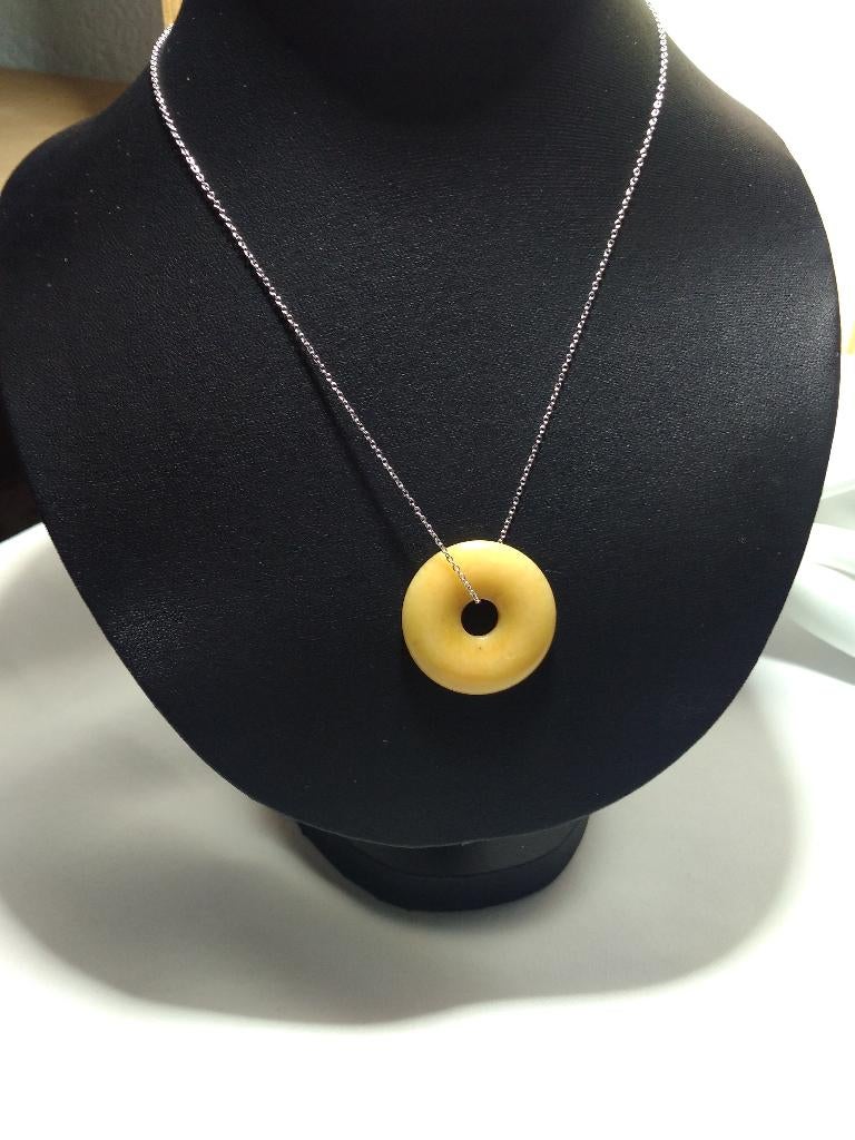 Collier en argent avec ambre caramel, Neuf, Avec pendentif, Argent, Jaune