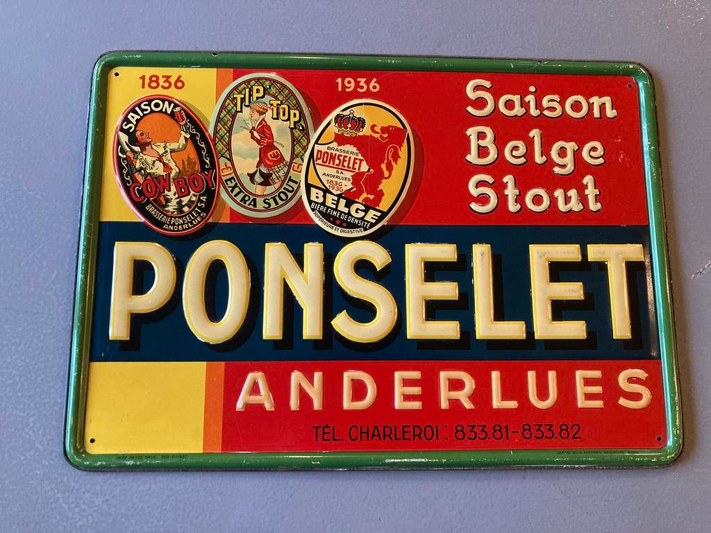 Ancienne plaque Ponselet Anderlues 1937, Collections, Marques & Objets publicitaires, Enlèvement ou Envoi, Comme neuf