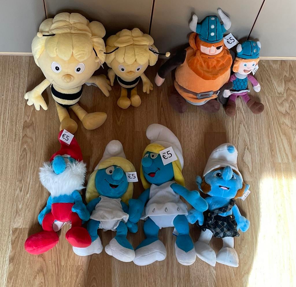 Knuffels maya de bij, smurfen, Wickie de viking, Ophalen of Verzenden, Gebruikt