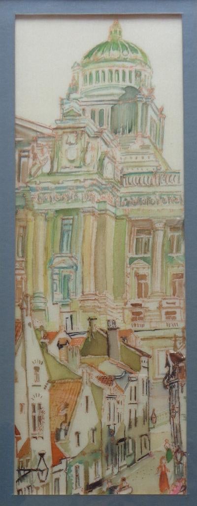 JACQUELINE LEBRUN / JUSTITIEPALEIS BRUSSEL OLIEVERF 47x32cm, Antiquités & Art, Enlèvement ou Envoi