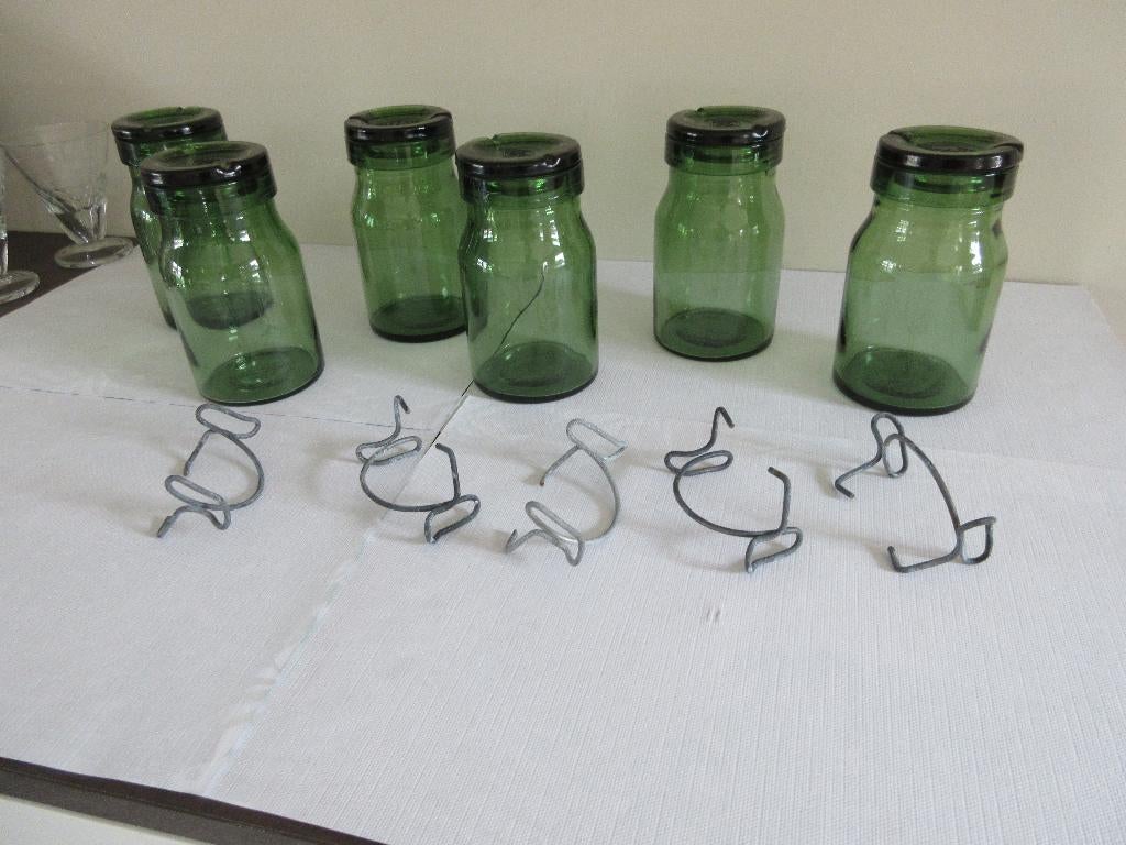 6 vintage inmaakpotten bewaarpotten in groen glas BULACH, Ophalen