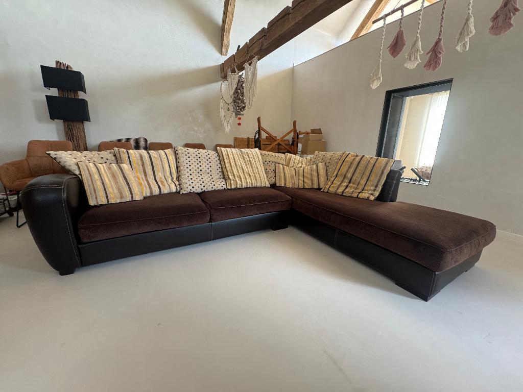 Hoeksalon (2-delig) in leder en stof met vele extra's, Maison & Meubles, Canapés | Coins salons complets, Enlèvement, Comme neuf