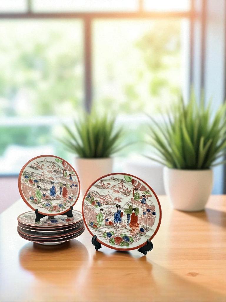 Lot de 8 assiettes japonaises anciennes – années 1940, Enlèvement ou Envoi