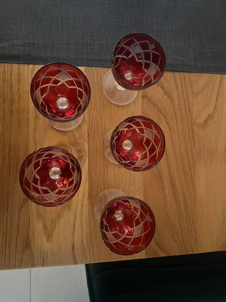 Ensemble de 5 verres à sherry en cristal rouge, Enlèvement ou Envoi