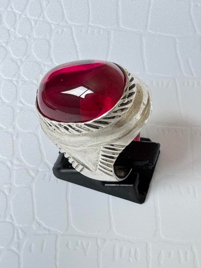 Bague en argent avec rubis, Bijoux, Sacs & Beauté, Enlèvement, Comme neuf, Argent, Argent