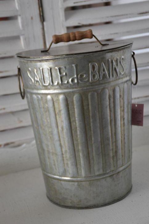 Vuilbakje / Prullenbak Landelijk zinc 'Salle de Bain', Maison & Meubles, Enlèvement ou Envoi, Neuf, Autres couleurs, Autres types
