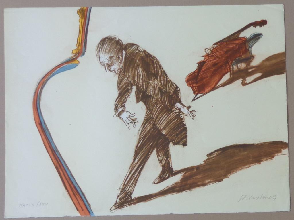 CLAUDE WEISBUCH / CELLOSPELER / KLEURLITHO / 57x75cm / SIG, Antiek en Kunst, Kunst | Litho's en Zeefdrukken, Ophalen of Verzenden