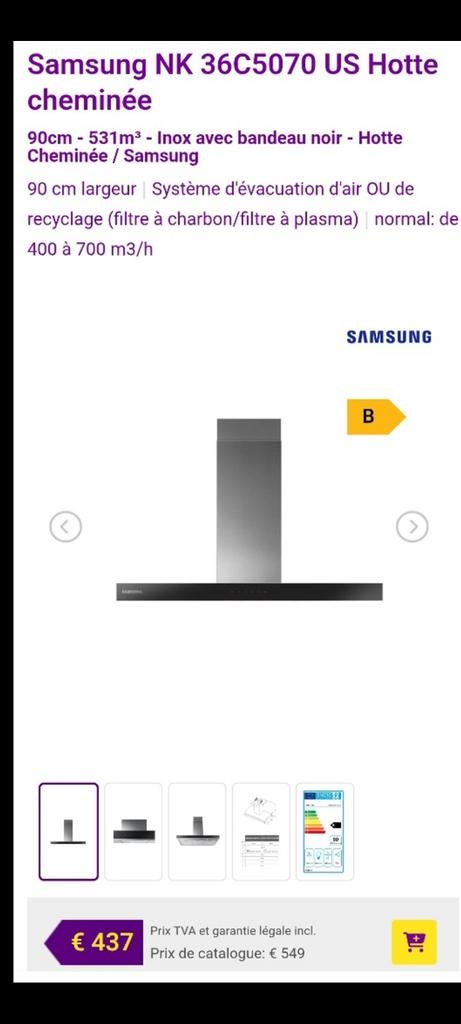 Hotte Samsung 90cm neuve, Recirculatie