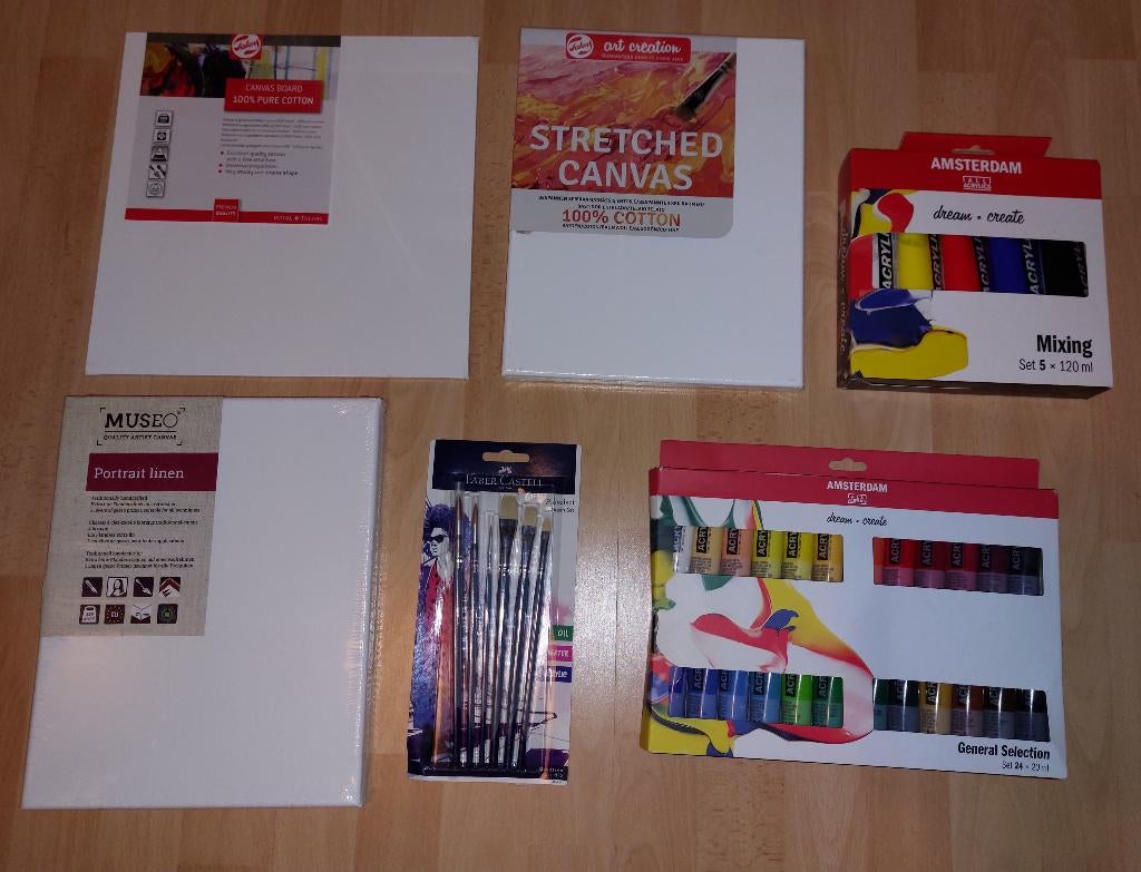 Schilderspakket (acrylverf, penselen, canvassen), Hobby & Loisirs créatifs, Enlèvement ou Envoi, Neuf, Peinture acrylique