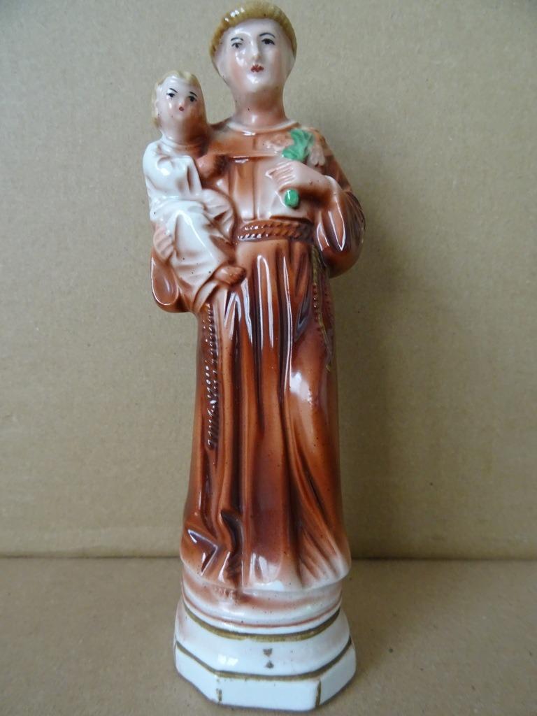 Statue ancienne de Saint Antoine et Jésus en porcelaine 18cm, Antiquités & Art, Enlèvement ou Envoi