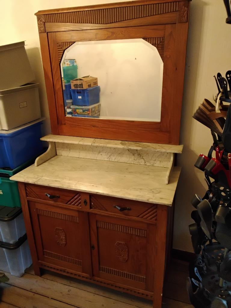 Commode, wit marmer blad met spiegel, Antiek en Kunst, Antiek | Meubels | Kasten, Ophalen