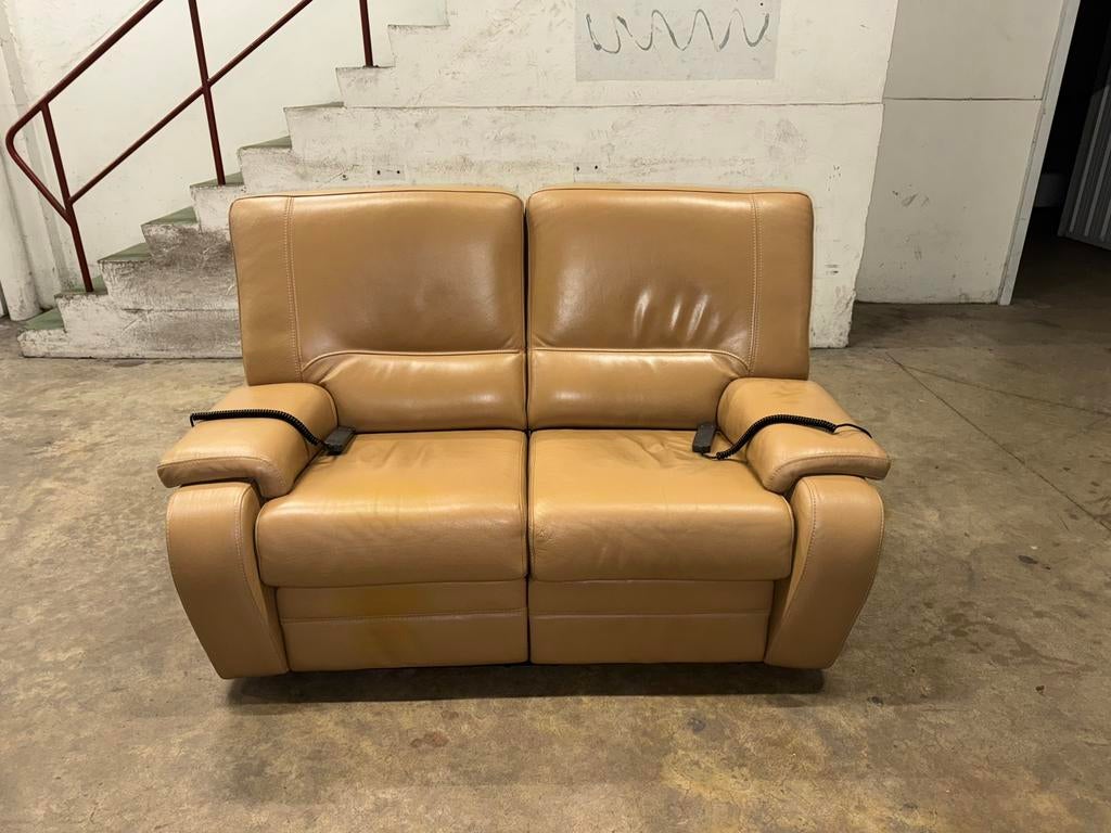 Luxe Lederen Relaxbank – 2-zits – Volledig Elektrisch, Huis en Inrichting, Ophalen, Gebruikt, Tweepersoons, Leer