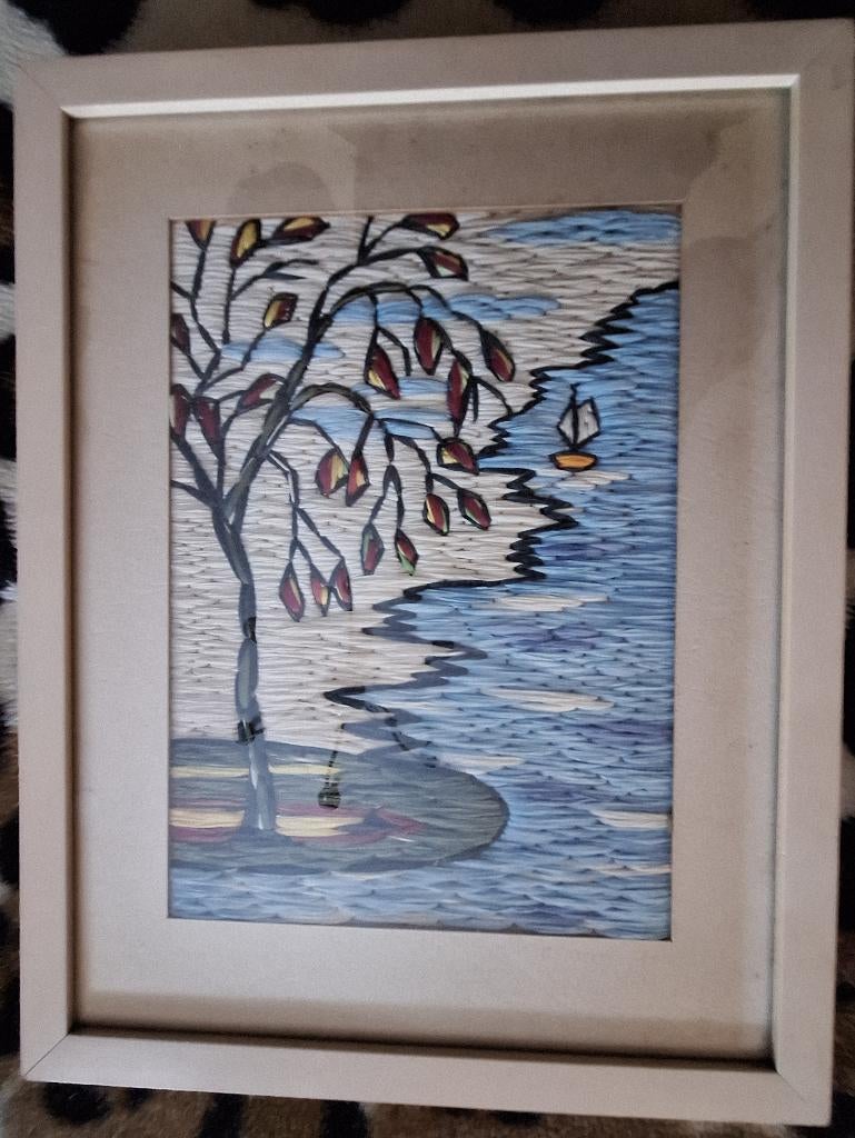 kader met boom in raffia, Ophalen of Verzenden