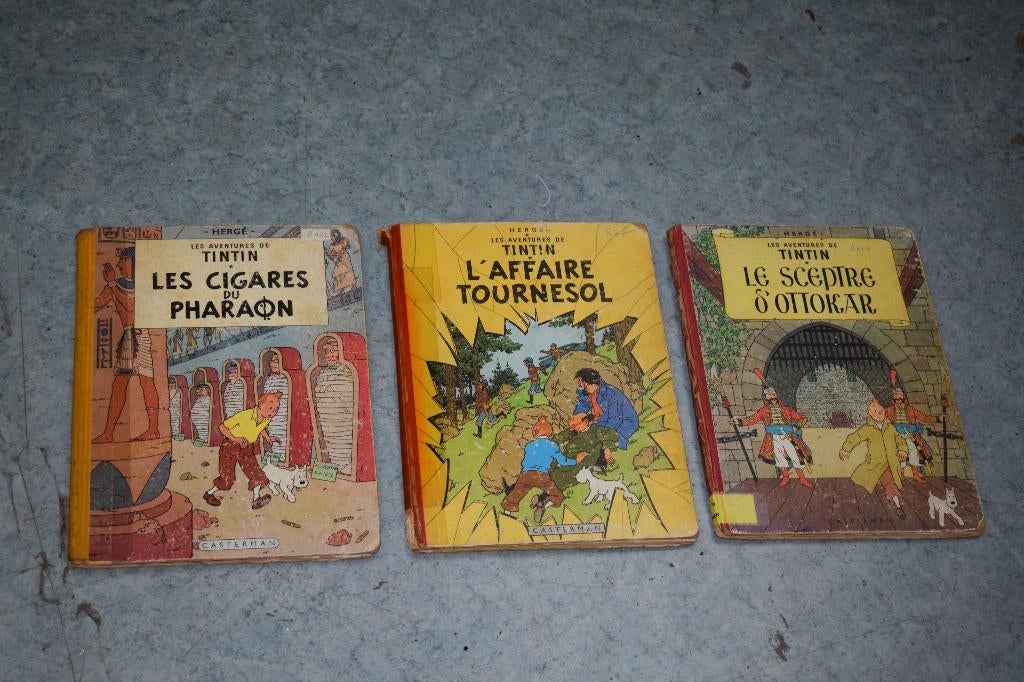 Lot 3 strip Kuifje BD 1947 1955 1956 stripboek, Ophalen of Verzenden, Gelezen