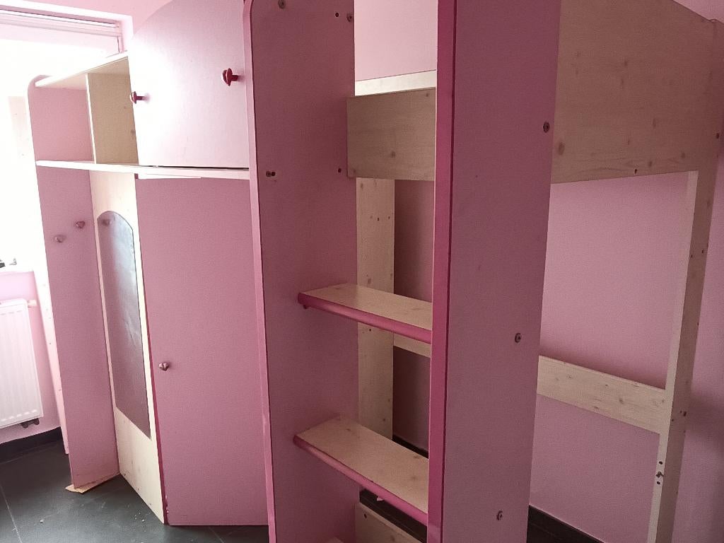 Gratis hoogslaper met bureau en kastje, Huis en Inrichting, Ophalen, Gebruikt, Eenpersoons, Hoogslaper