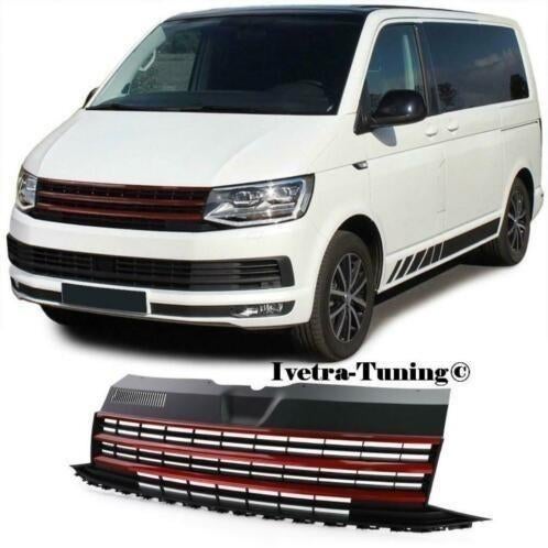 Embleemloze Grill Volkswagen Transporter T6 [Zwart-Rood], Verzenden