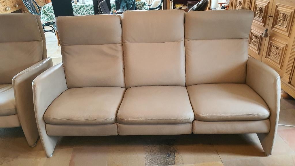 Volledig lederen salon met relax -  3 zit + 2 zit + fauteuil, Huis en Inrichting, Zetels | Zetels, Ophalen, Zo goed als nieuw