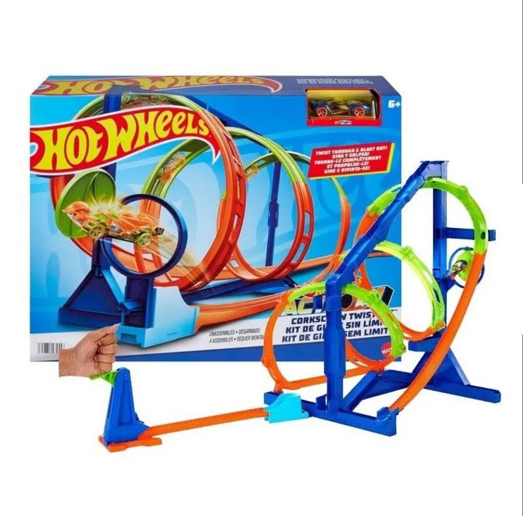 Hot Wheels Action Corkscrew Triple Loop Track Set, Kinderen en Baby's, Speelgoed | Racebanen, Racebaan, Opwindmechanisme, Ophalen of Verzenden