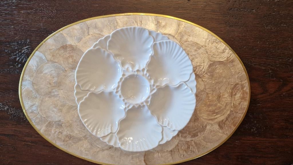 6 witte oesterborden van Baudour - vintage, Antiek en Kunst, Ophalen