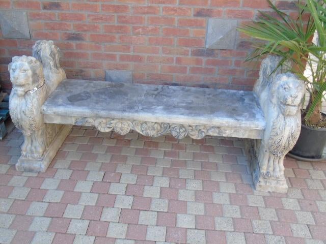 banc double de jardin pierre bleu 4 têtes lions ., Jardin & Terrasse, Accessoires mobilier de jardin, Neuf, Enlèvement