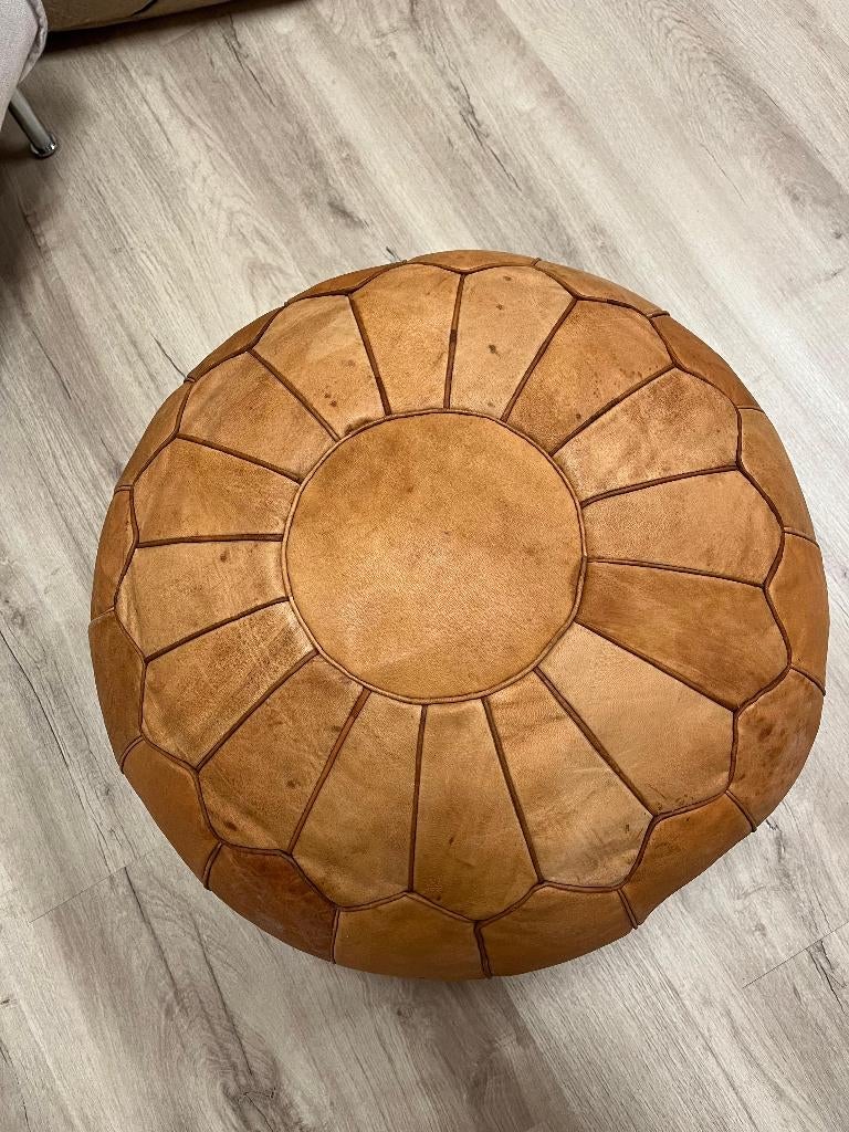 pouf en cuir fait main XL - fermement rempli - marron cognac, Neuf, Boho, Rond, 50 à 75 cm