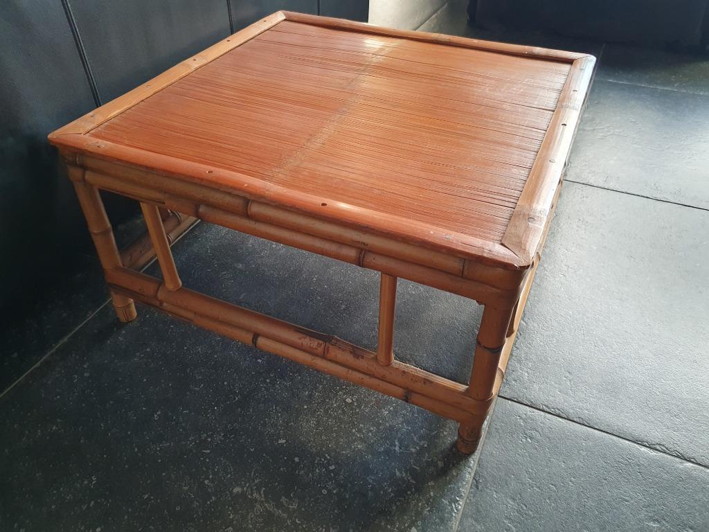 vintage bamboe bijzettafels, Huis en Inrichting, Tafels | Bijzettafels, Ophalen, Gebruikt, Vierkant, Hout