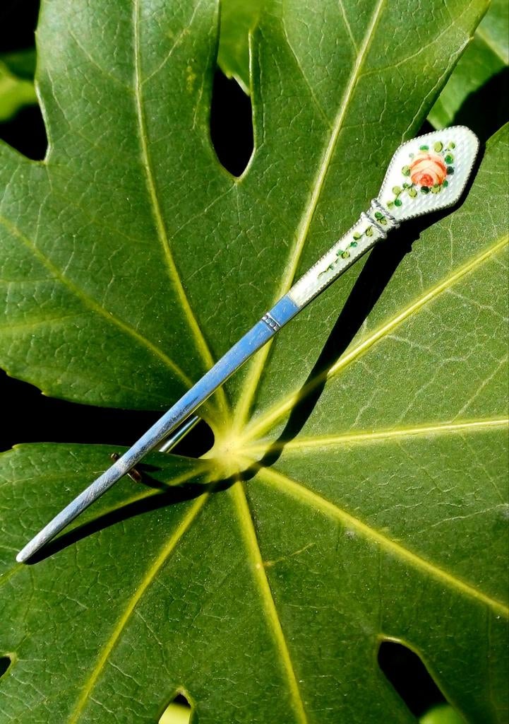 Zilveren staafbroche guilloche emaille, Ophalen of Verzenden