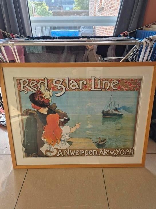 Grote vintage ingekaderde poster Red Starline, Antiek en Kunst, Ophalen