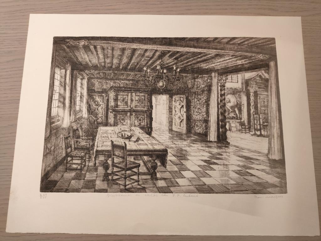 Originele ets van  Romain Malfliet  nummer 239/500, Ophalen of Verzenden