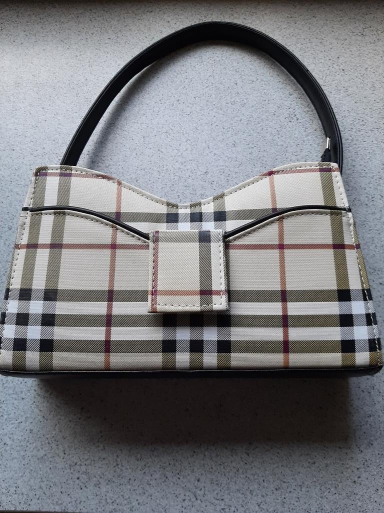 Vintage handtas ruitmotief, Burberry stijl – nooit gebruikt, Ophalen of Verzenden, Zo goed als nieuw, Rood, Handtas
