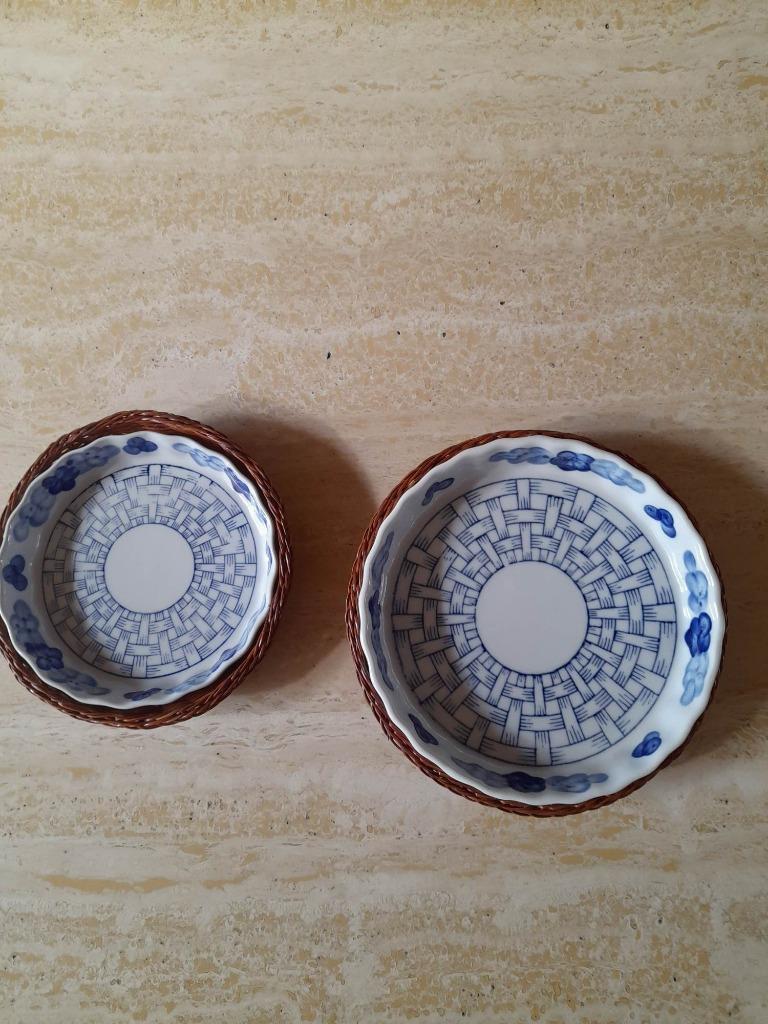 2 paniers en osier céramique avec soucoupes, Maison & Meubles, Neuf, Enlèvement ou Envoi, Osier, Rond