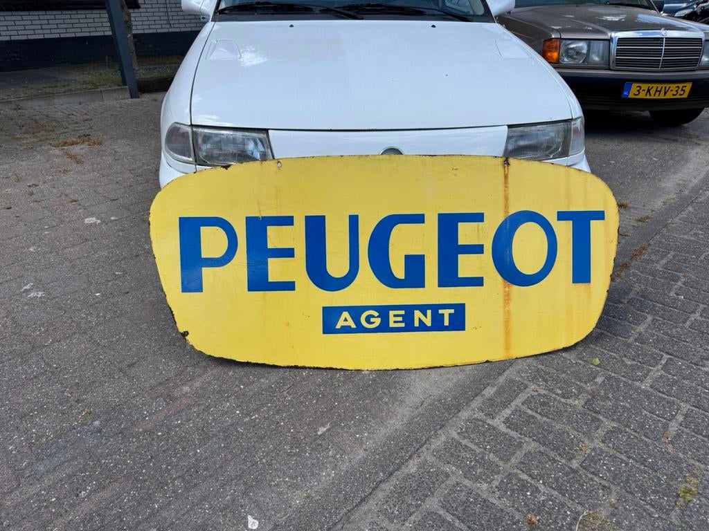 Groot Peugeot emaille reclamebord, Verzamelen, Ophalen, Gebruikt, Reclamebord