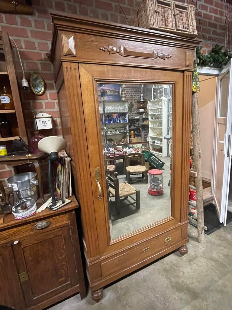 Armoire ancienne avec grand miroir biseauté, Antiquités & Art, Enlèvement