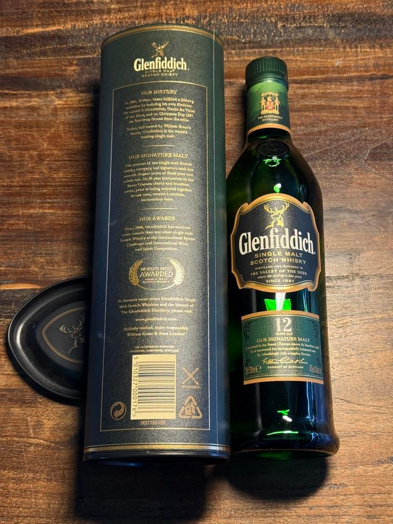 Whisky écossais single malt Glenfiddich 12 ans — avec tube, Collections, Vins, Neuf, Enlèvement ou Envoi