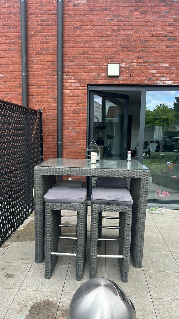 Table haut 4 places, Jardin & Terrasse, Rotin, Utilisé, Sets de jardin, Enlèvement