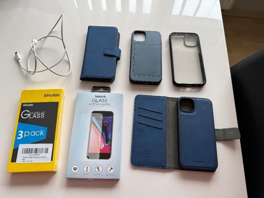 iPhone 13 Blue + 4 hoesjes + 4 screenprotectors + 1 kabel, Telecommunicatie, Mobiele telefoons | Hoesjes en Screenprotectors | Apple iPhone