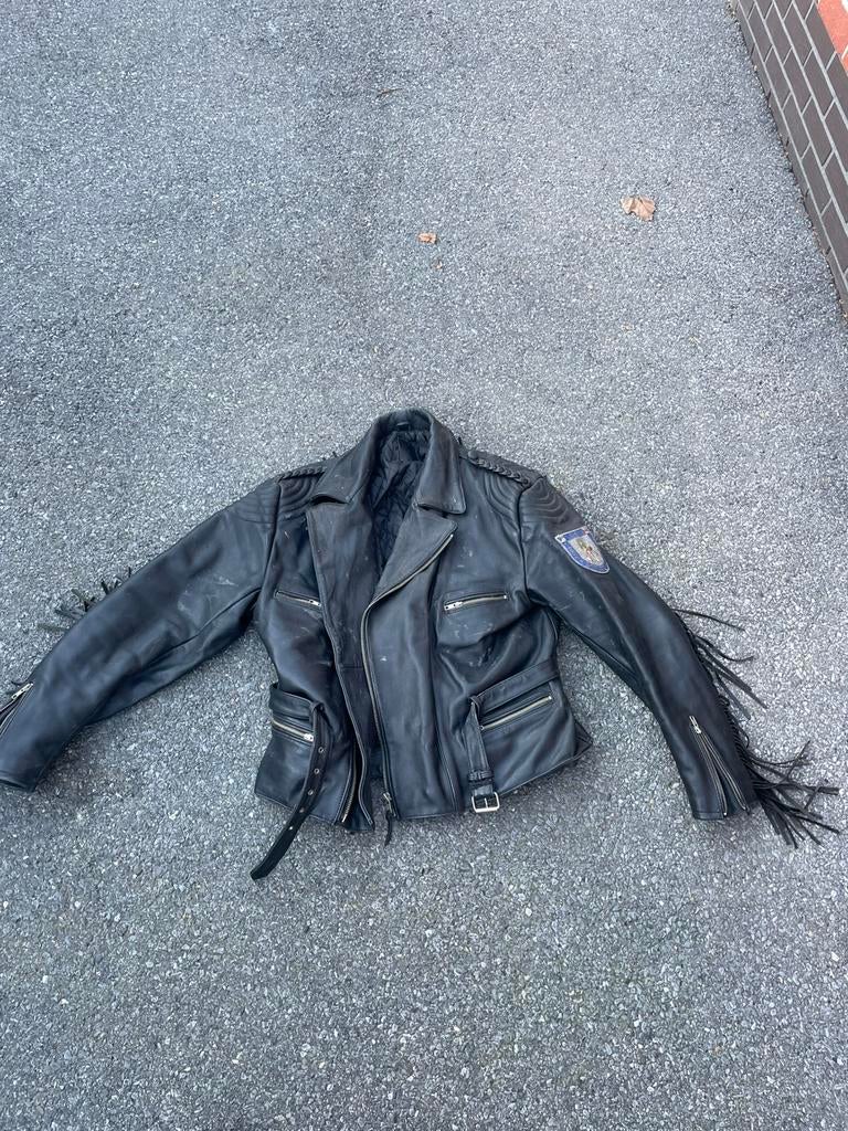 Lederen motor jas, Enlèvement, Porté, Noir