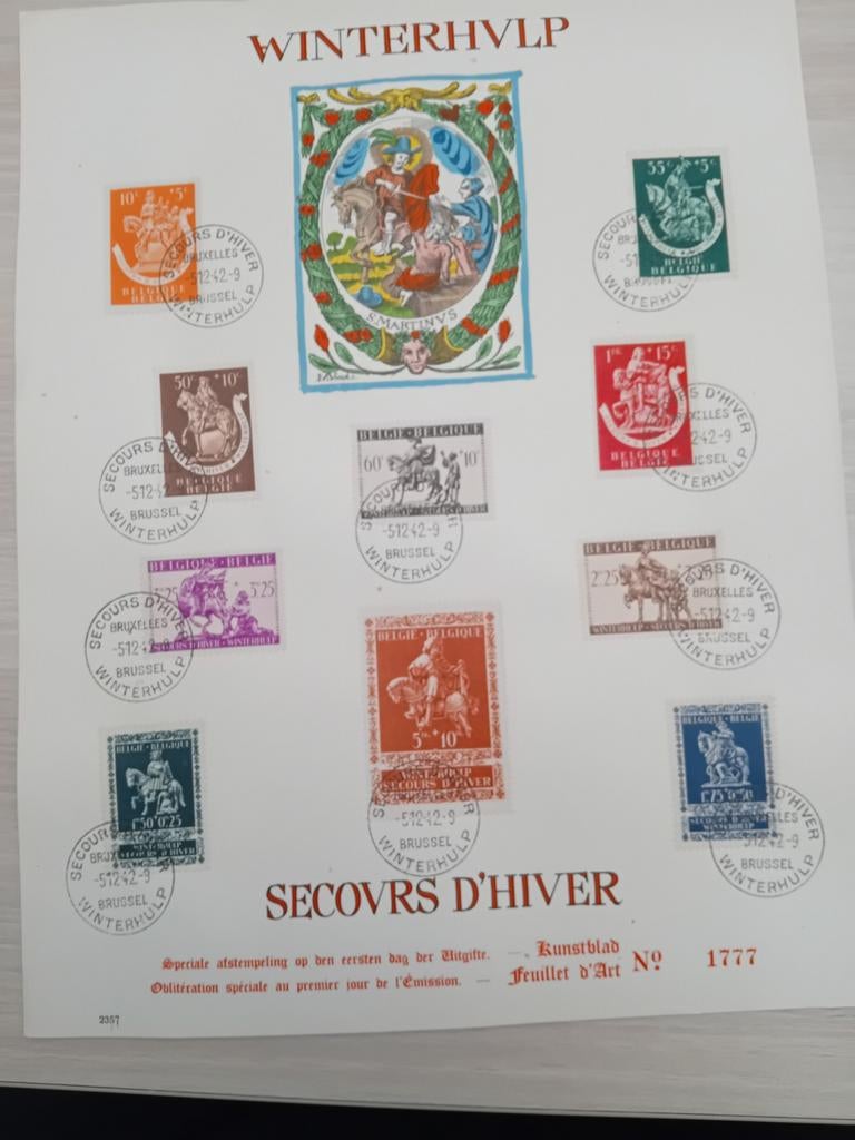 Herdenkingskaart Winterhulp jaar 1942 lot, Postzegels en Munten, Postzegels | Europa | België, Ophalen of Verzenden