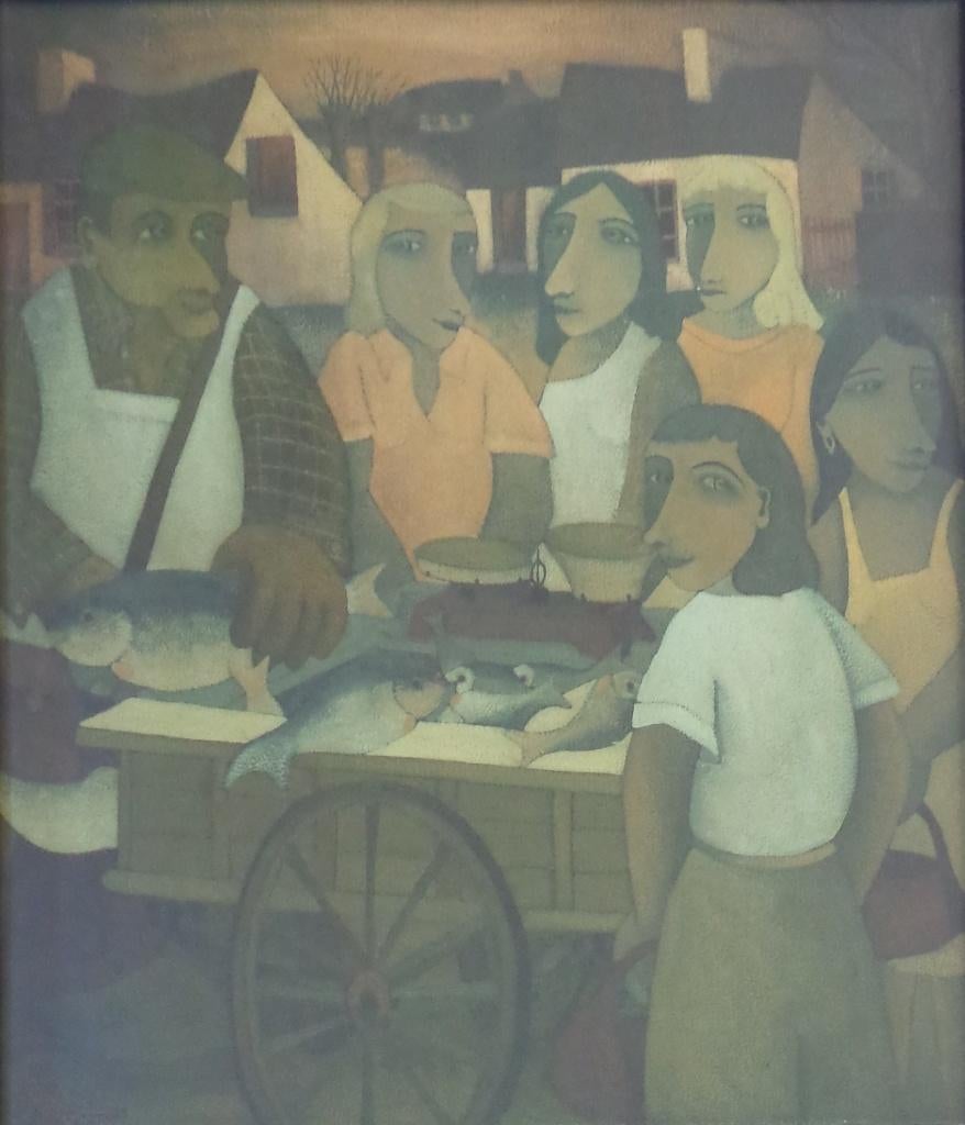 ROB DELANGE / VISKRAAM / KLEURLITHO / 74x64cm / KADER / SIG, Enlèvement