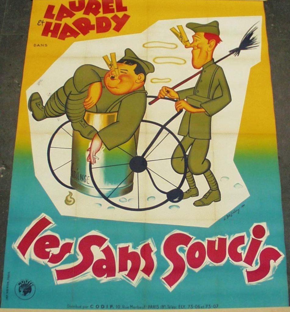 Grand poster pour « Les sans soucis » avec Laurel & Hardy., Enlèvement ou Envoi, Rectangulaire vertical, Utilisé, Cinéma et TV