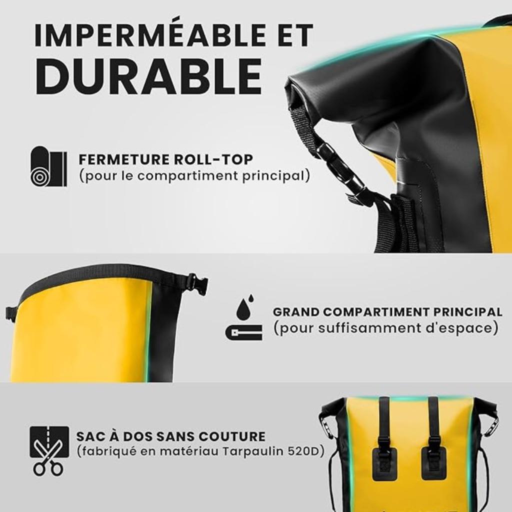 Sac à dos imperméable Roll Top LIVRAISON RAPIDE ET GRATUITE, Envoi, Neuf, Étanche
