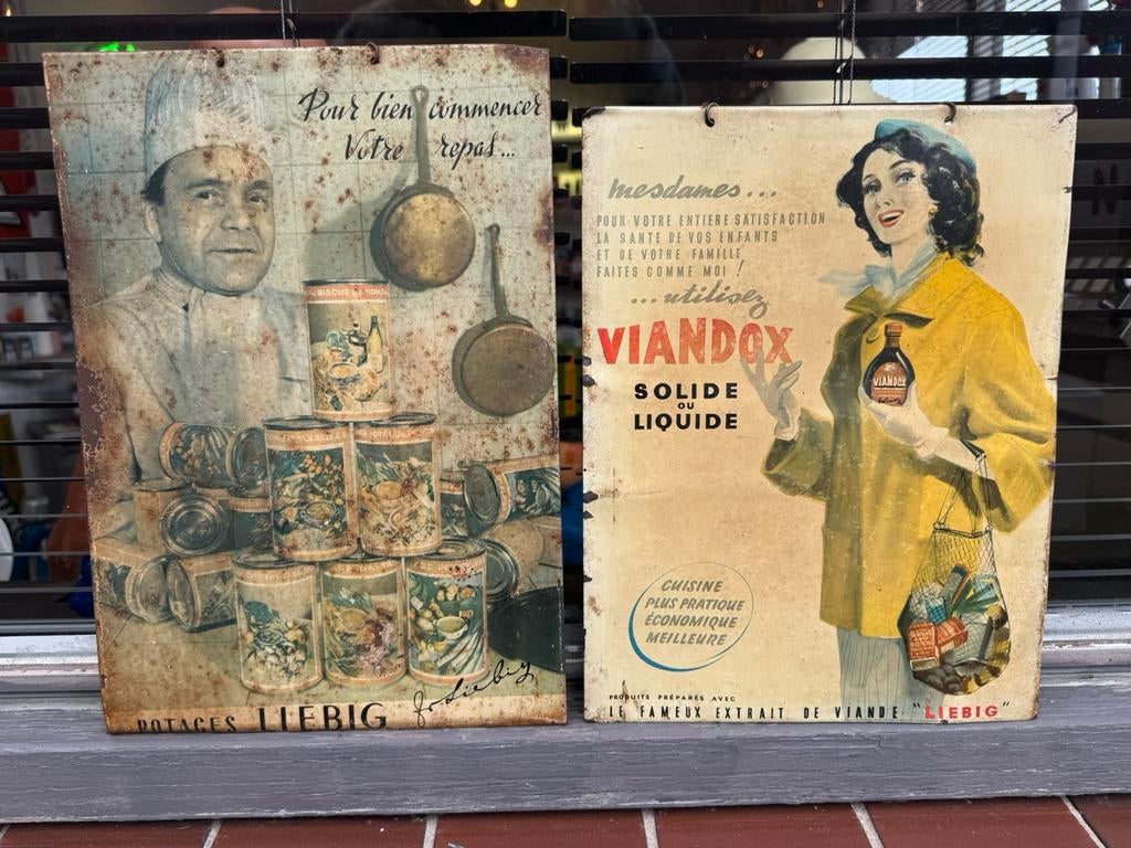 Oude zeldzame Liebig reclame borden, Verzamelen, Ophalen of Verzenden, Gebruikt, Reclamebord