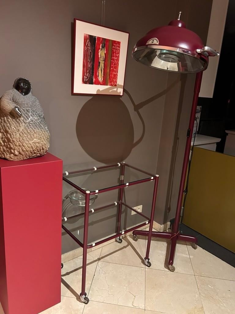 Retro operatielamp  en medisch tafeltje, Ophalen