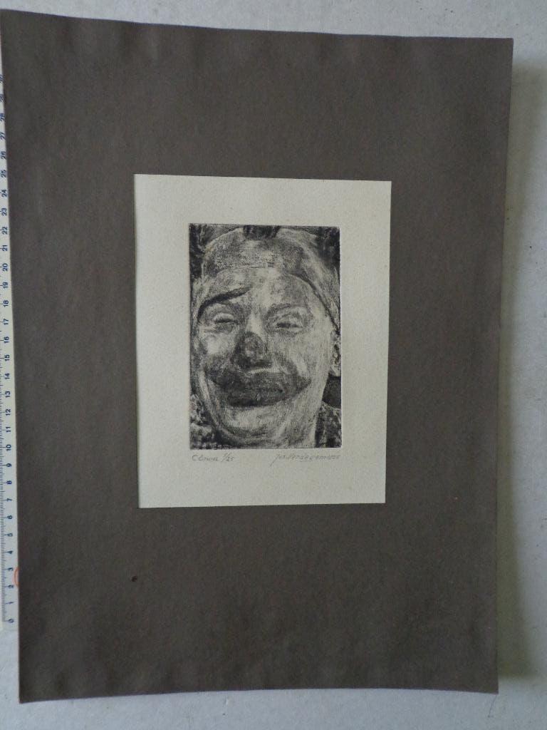 vroege ets Jos Verdegem "Clown" uit 1926, Antiquités & Art, Eau-forte, Enlèvement ou Envoi, Portrait, Signé