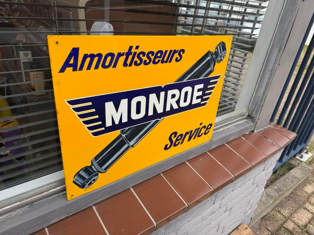 MONROE Schokbrekers oud reclamebord, Verzamelen, Ophalen of Verzenden, Gebruikt, Reclamebord