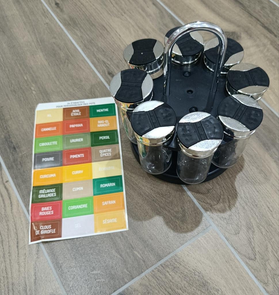 Carrousel à épices 8 pots en verre, neuf