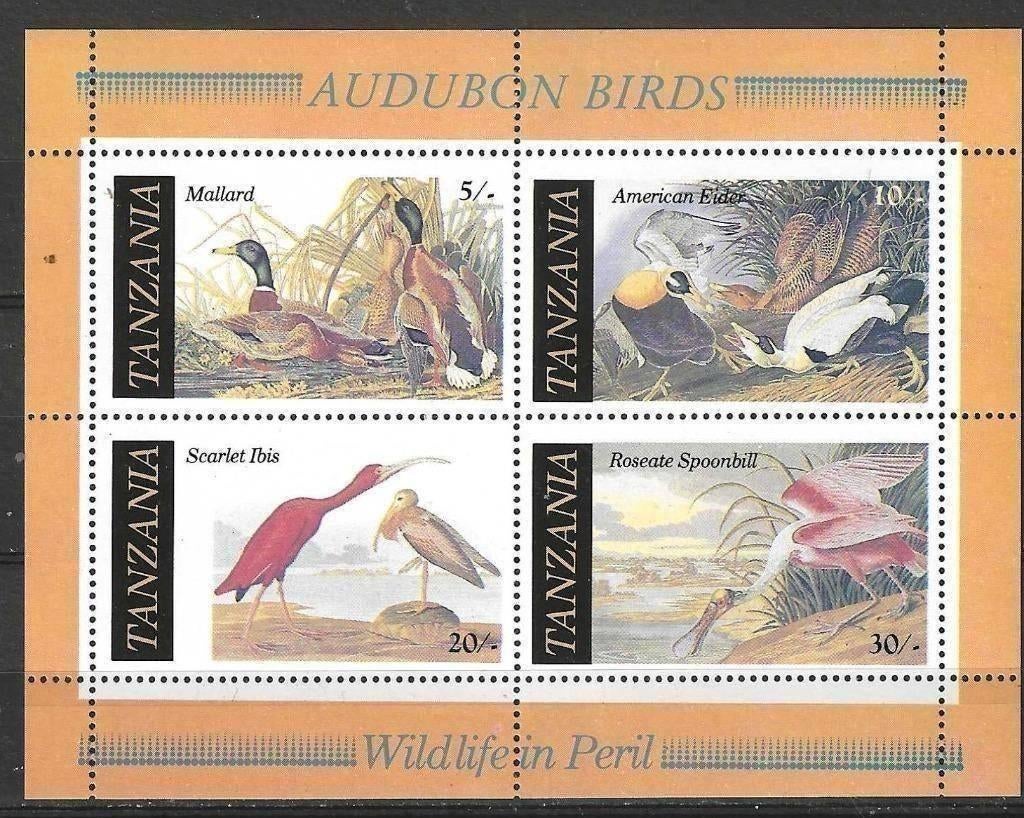 Tanzania 1986 - Yvert blok 45 - Vogels van Audubon (PF), Postzegels en Munten, Postzegels | Afrika, Verzenden, Tanzania, Postfris