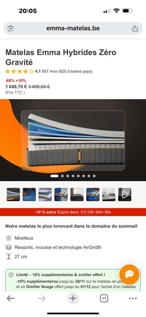 Emma-matras, Huis en Inrichting, Slaapkamer | Matrassen en Bedbodems, Ophalen, Zo goed als nieuw, Matras, 180 cm