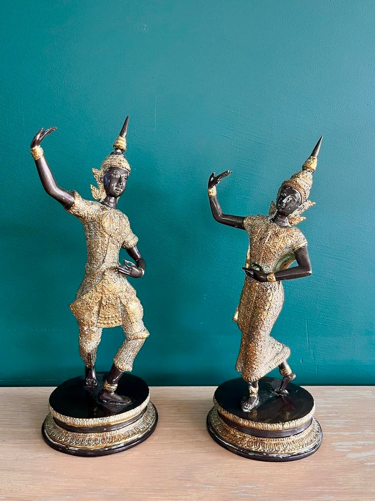 Set van 2 Thaise dansfiguren -  (30 cm), Ophalen, Gebruikt