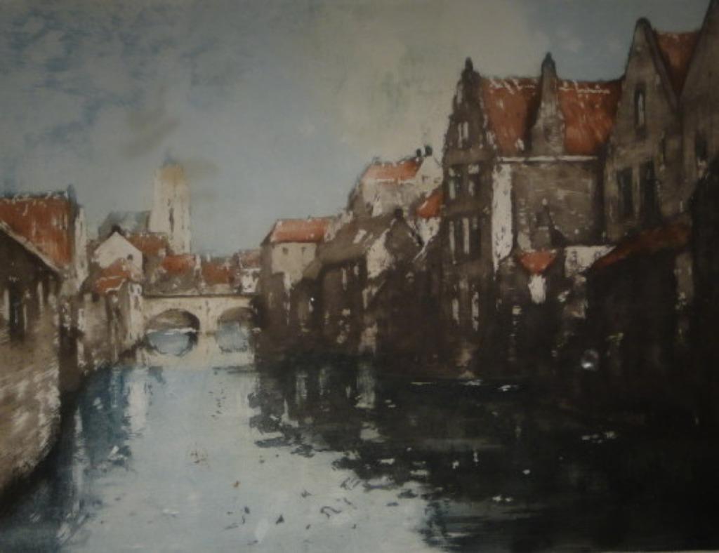 Cassiers Henry * Vue citadine sur l'eau, Antiquités & Art, Enlèvement ou Envoi